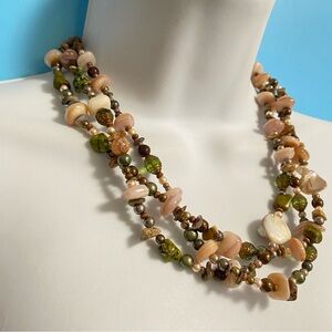 Multistrand Stone Glass Shell Beads Natural Bohemian Style Artisan Made Necklace